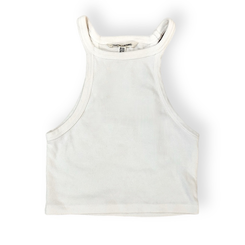 Billabong white ribbed high neck halter crop top (XS)